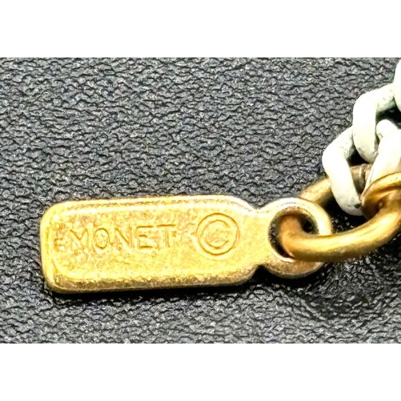 Vintage Monet‎ White Enamel over Metal Chain Necklace with Tassel Signed 24in - Picture 6 of 13
